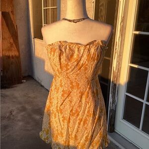 Strapless Yellow Floral Summer Dress